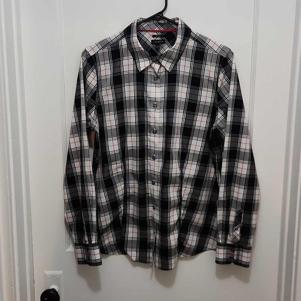 Talbots Non-Iron Black/White Check Button Down Long Sleeve Shirt Size 10